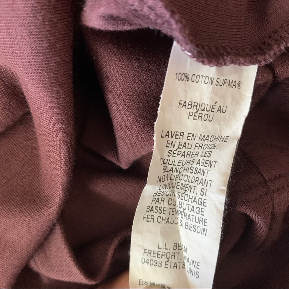 LL BEAN Women’s Burgundy 3/4 Sleeve V-neck Supima Cotton Tee Small 100% Cotton - Picture 3 of 4